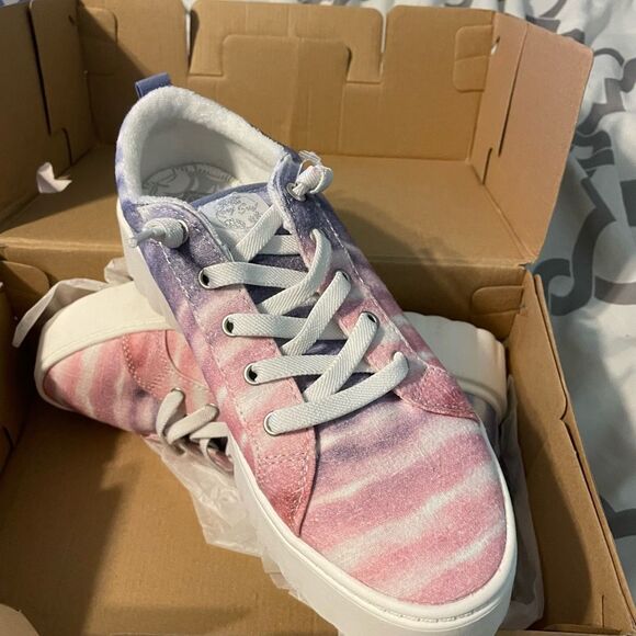 Roxy Sheilahh Slip-On Platform Sneaker Shoe Pink Blue White Tie Dye Stripe 8 - Picture 11 of 11